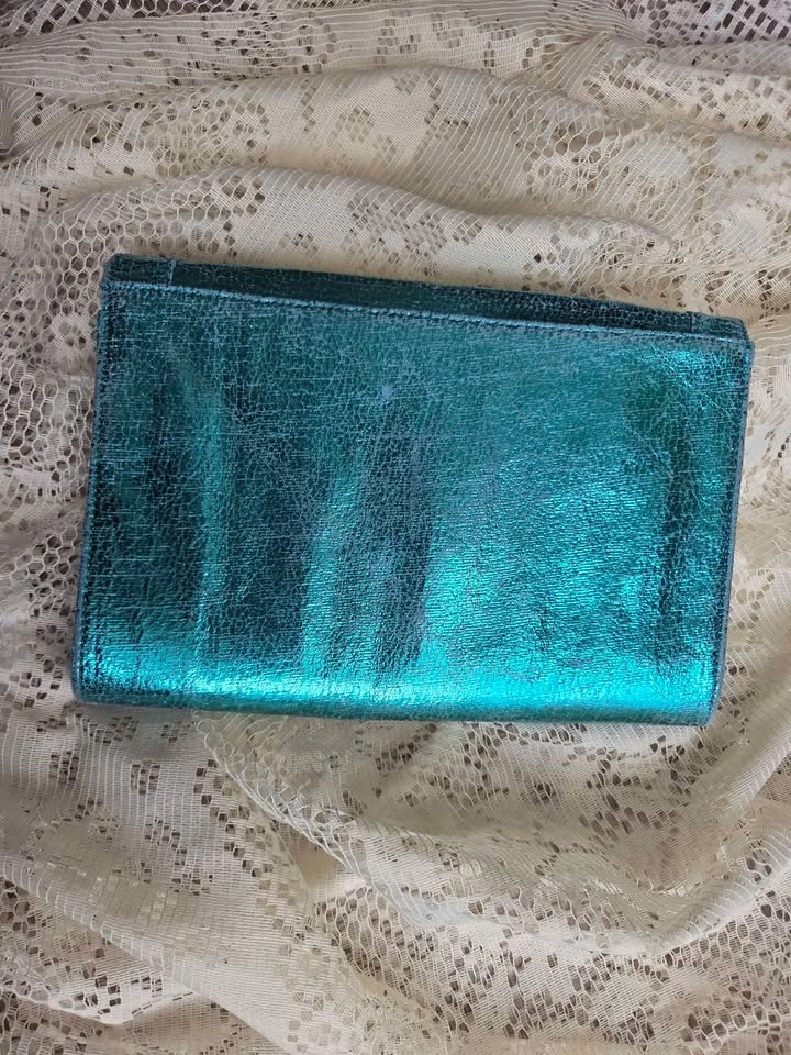 Vintage Y2K Shiny Teal Studded Clutch - photo 3