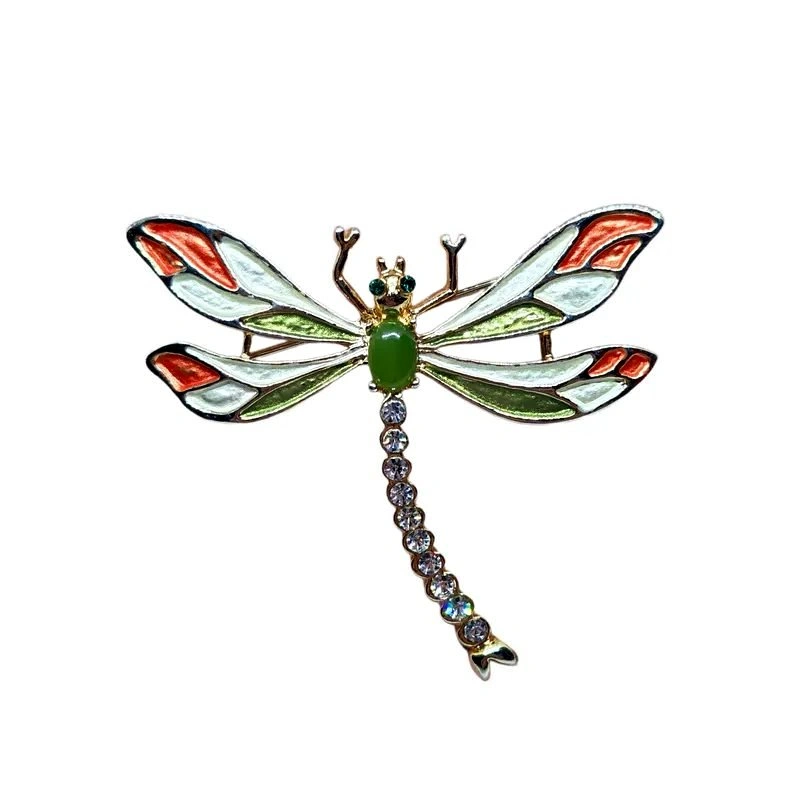 Vintage Gold & Jade Dragonfly Brooch
