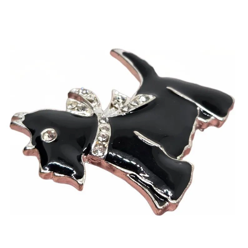 Vintage 70s Scottie Dog Brooch (Black Enamel & Rhinestone) - photo 4