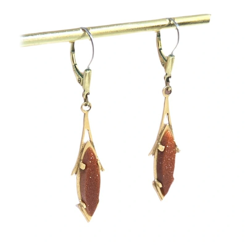 Vintage German Orange Goldstone Jacket Earrings - photo 5