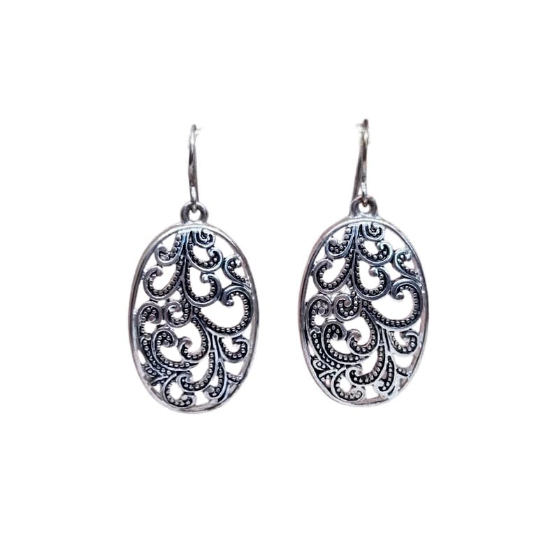 Vintage Paisley Silver Dangle Earrings (Western/Cowgirl Style)