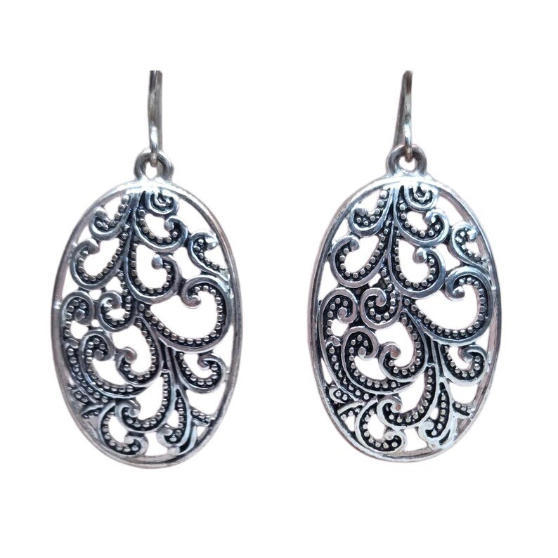 Vintage Paisley Silver Dangle Earrings (Western/Cowgirl Style) - photo 2
