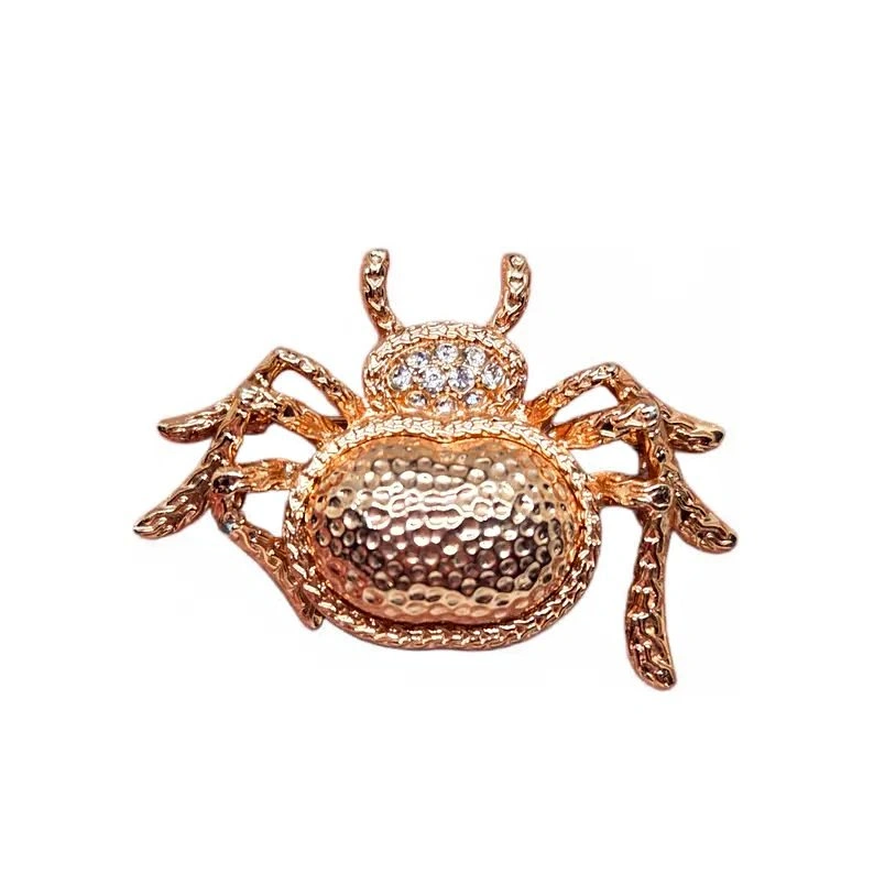 Vintage 80s Rose Gold & Rhinestone Spider Brooch