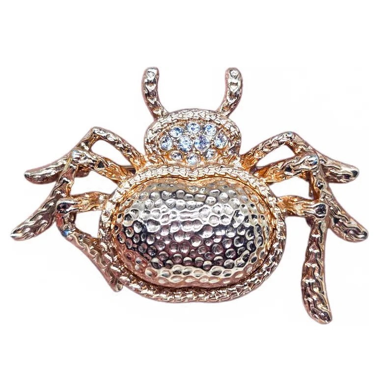 Vintage 80s Rose Gold & Rhinestone Spider Brooch - photo 3