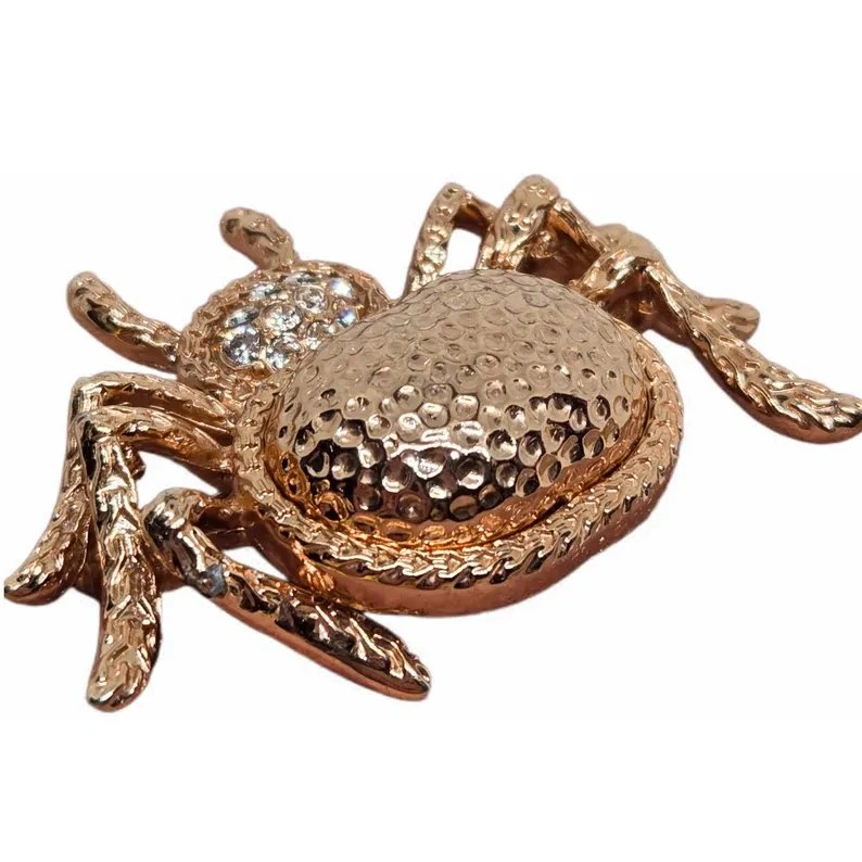 Vintage 80s Rose Gold & Rhinestone Spider Brooch - photo 4