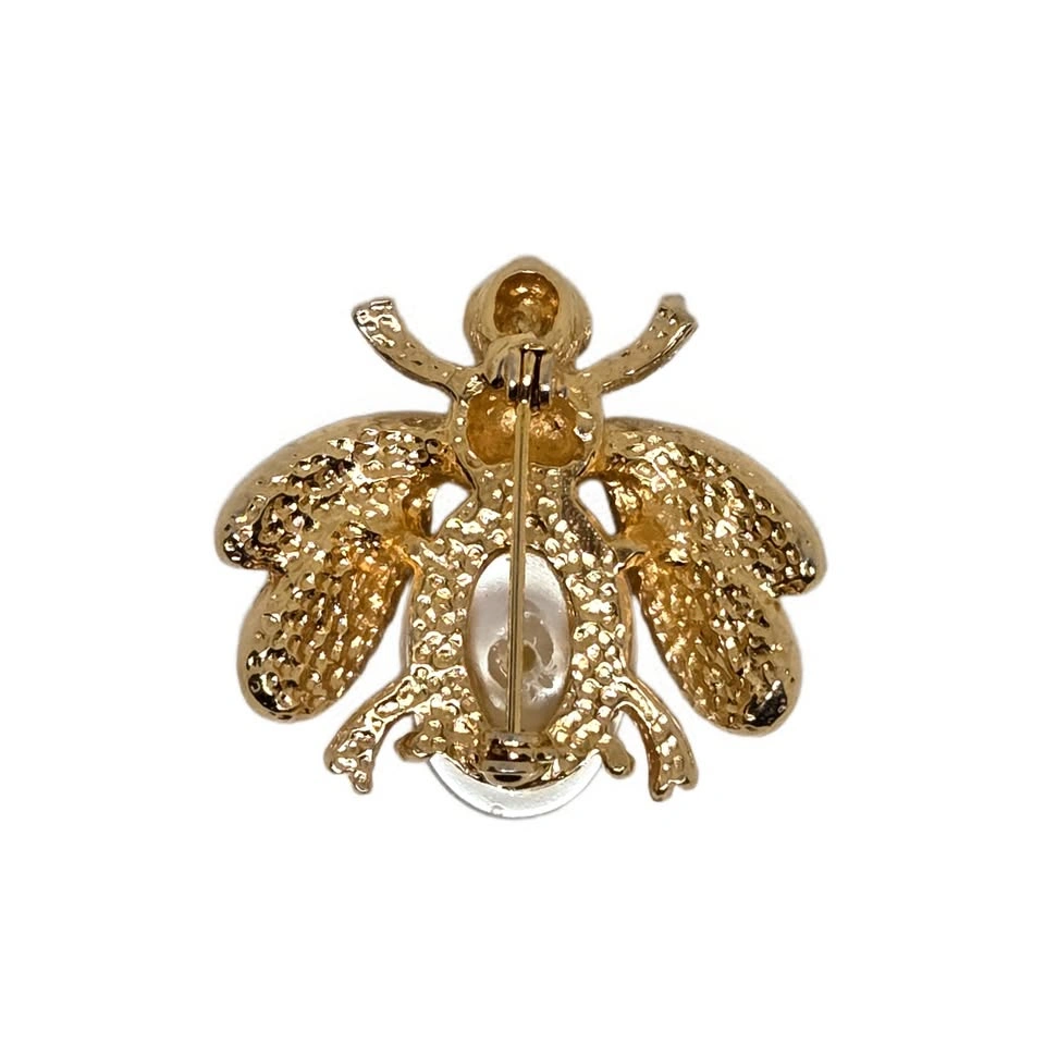 Vintage Bee Gold & Pearl Brooch with Black Enamel Wings - photo 3