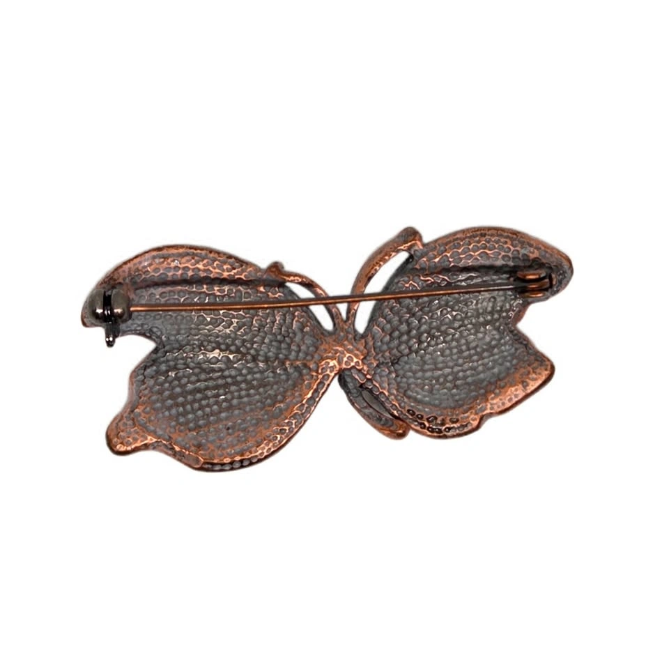 Vintage Copper Butterfly Wing Crystal Brooch in Iridescent White - photo 3