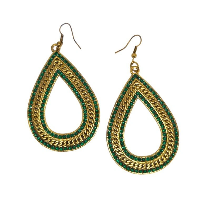 Vintage Giant Gold & Green Crystal Dangle Earrings - photo 2