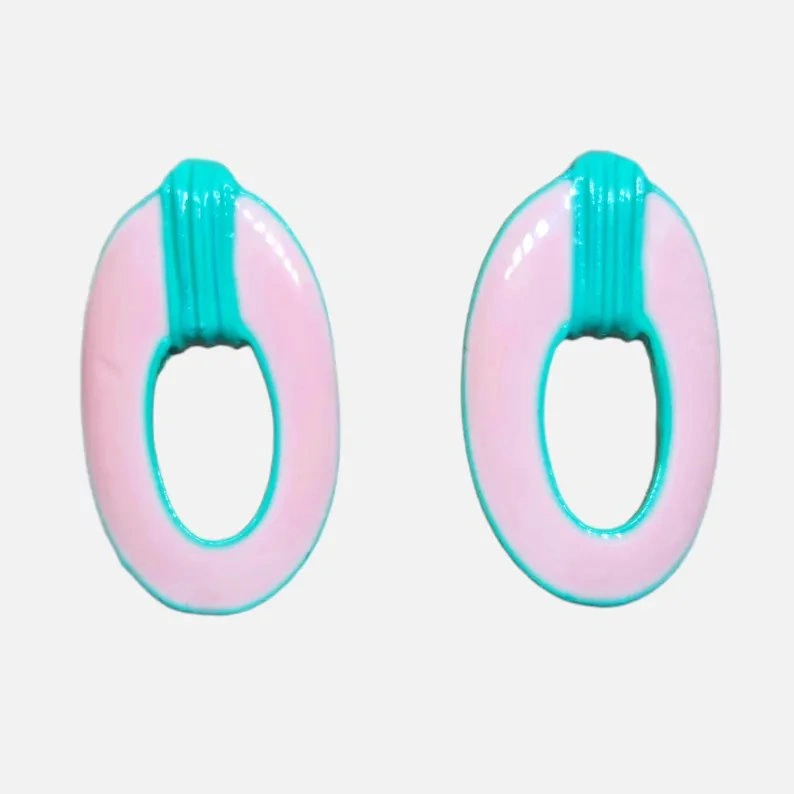 Vintage 1960s Pink & Blue Barbie Style Stud Earrings - photo 2