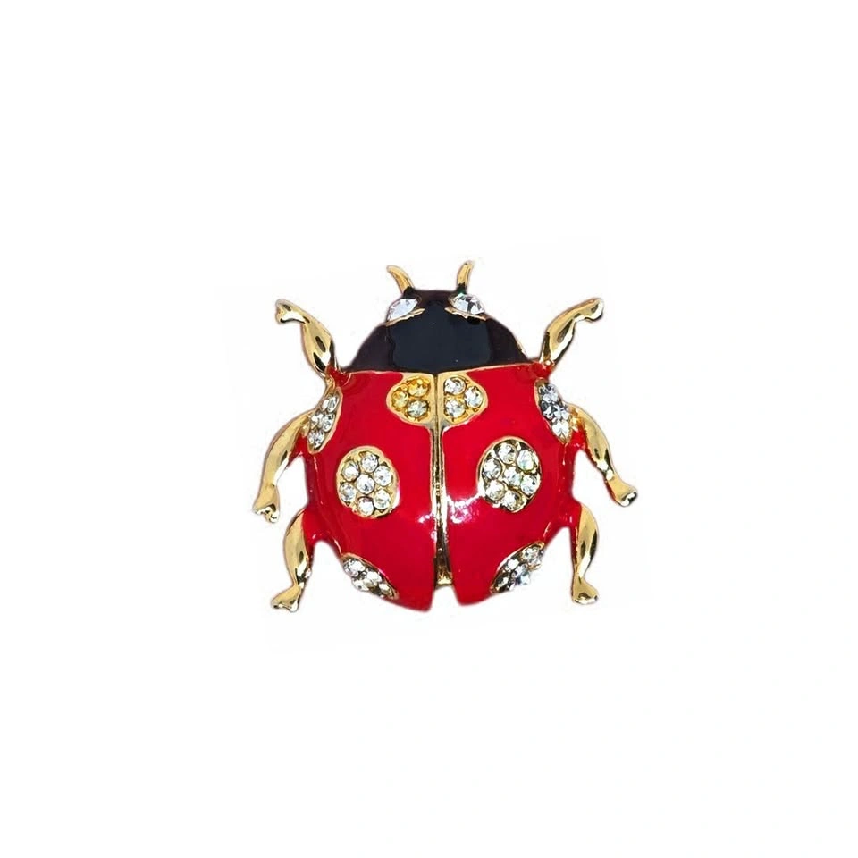 Vintage Enamel & Rhinestone Ladybug Brooch
