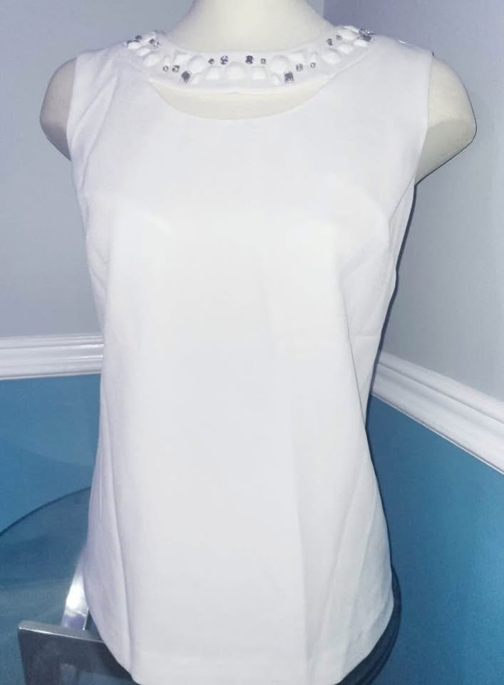 KASPER Elegant White Embellished Women's Shell Blouse M - photo 3