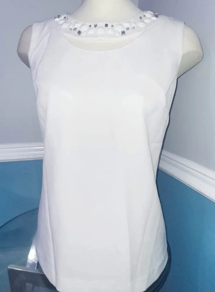 KASPER Elegant White Embellished Women's Shell Blouse M image indicator(3)