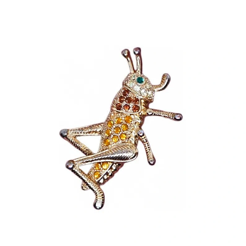 Vintage Grasshopper Brooch (Gold, Amber & Yellow Rhinestones)