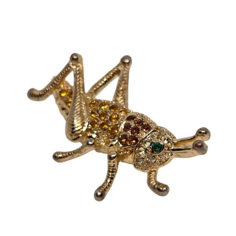 Vintage Grasshopper Brooch (Gold, Amber & Yellow Rhinestones) - photo 3