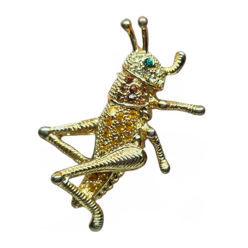 Vintage Grasshopper Brooch (Gold, Amber & Yellow Rhinestones) - photo 4