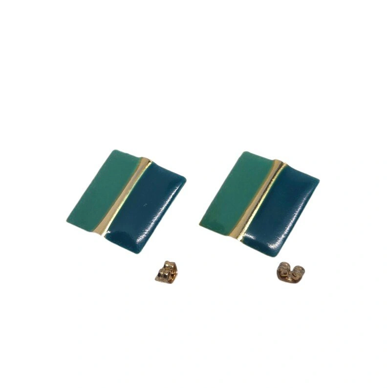 Vintage 60s Blue, Teal & Gold Square Stud Earrings - photo 3