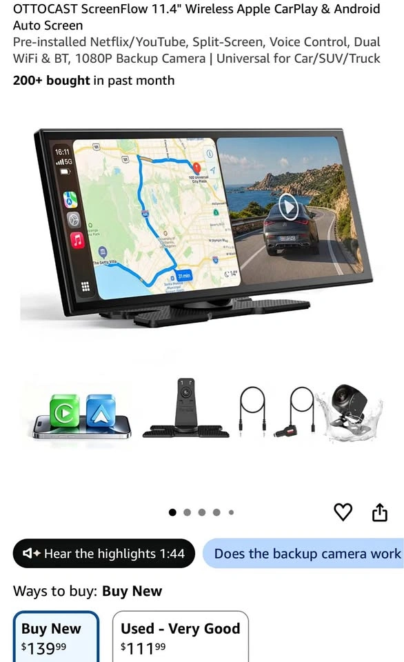 11.4" Wireless Apple CarPlay & Android Auto Screen