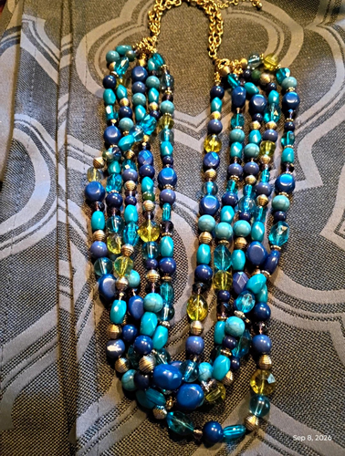 Cookie Lee Multi Strand Beaded Necklace Blue Turquoise Teal