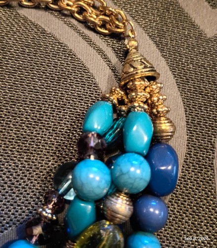 Cookie Lee Multi Strand Beaded Necklace Blue Turquoise Teal - photo 5