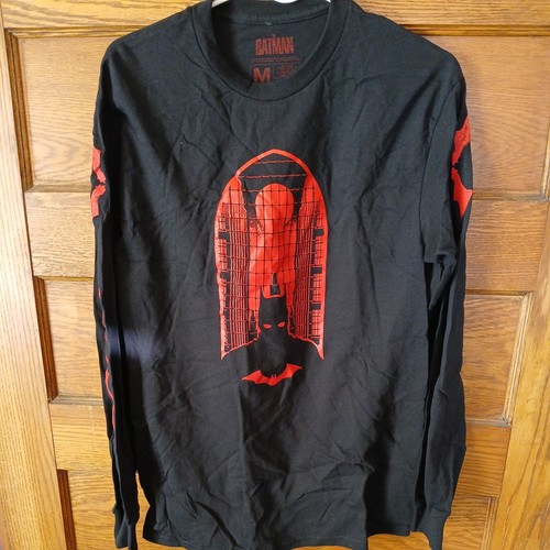 The Batman In Front of Window Black M Uni LS T Shirt