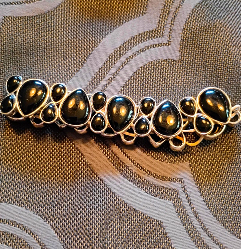 Napier Signed Silver Tone Link Bracelet Black Onyx Cabochon
