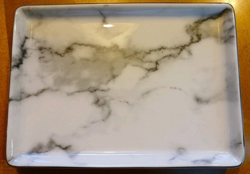 New Simple Shine Marble Accessory Dish With Silver Trim 7.5" X 5