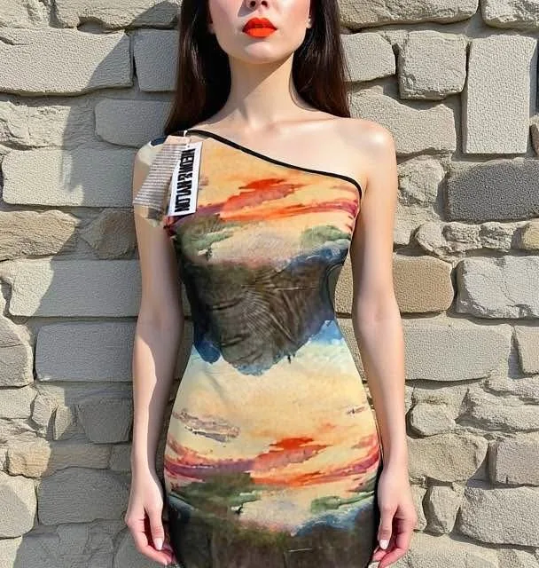 ONLY Multicolor Neon One Shoulder Dress Size Small thumbnail