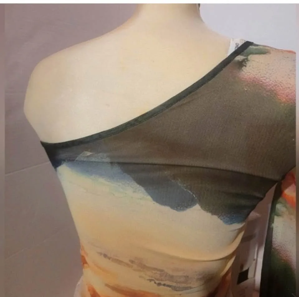 ONLY Multicolor Neon One Shoulder Dress Size Small image indicator(3)