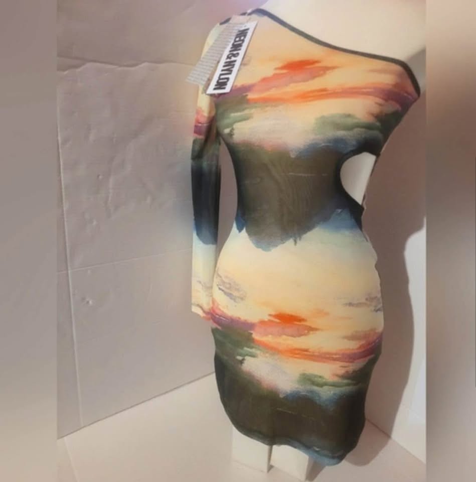 ONLY Multicolor Neon One Shoulder Dress Size Small - photo 4