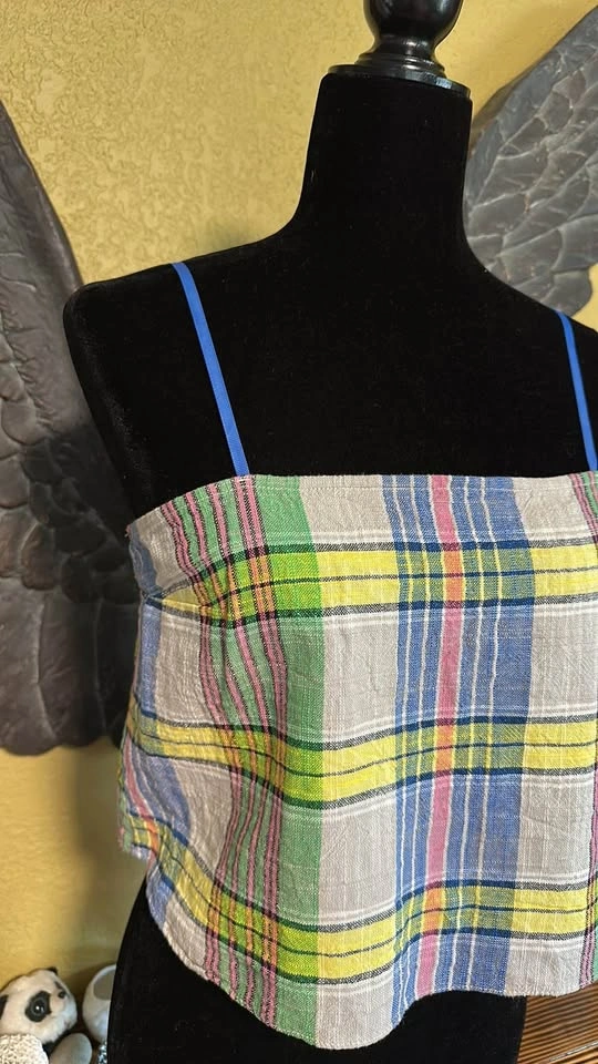 Urban Outfitters Plaid Crop Top with Blue Straps - photo 2