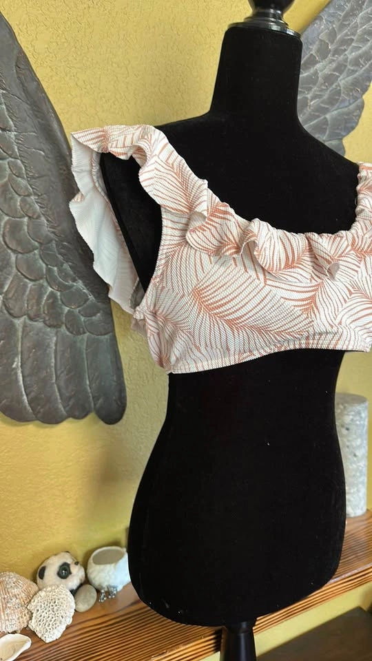 Roxy Ruffled White and brown swim Top - photo 2