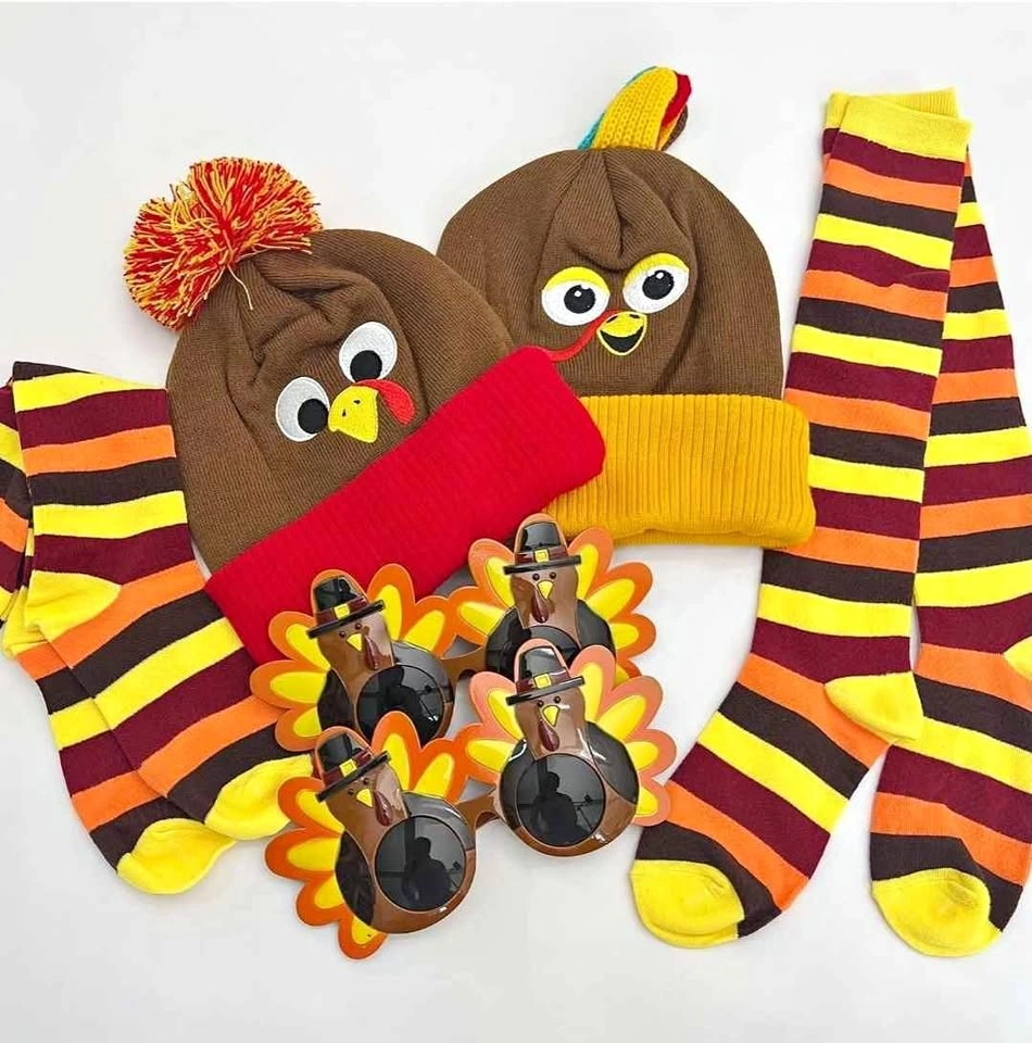 6 Pcs Turkey Trot Costume Set - Thanksgiving Hats Turkey Socks