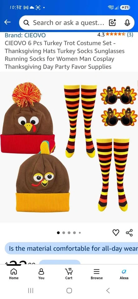 6 Pcs Turkey Trot Costume Set - Thanksgiving Hats Turkey Socks - photo 2