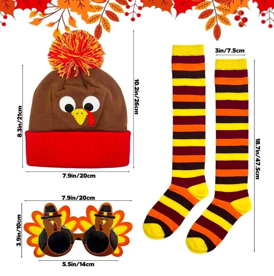 6 Pcs Turkey Trot Costume Set - Thanksgiving Hats Turkey Socks - photo 3