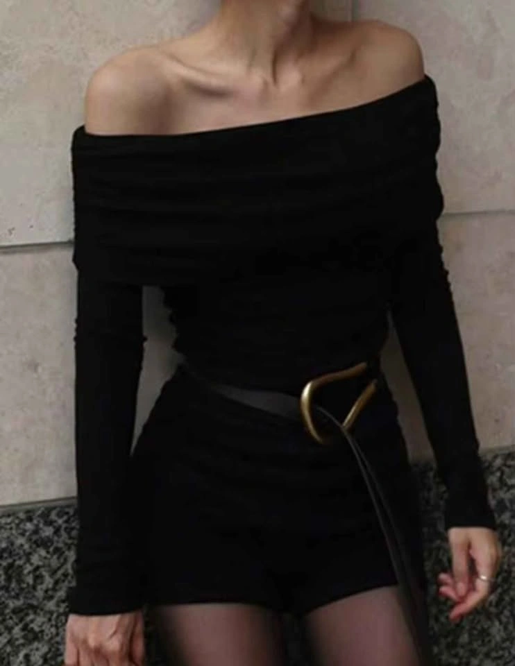 Black Off-Shoulder Long Sleeve Top – Size M - photo 3