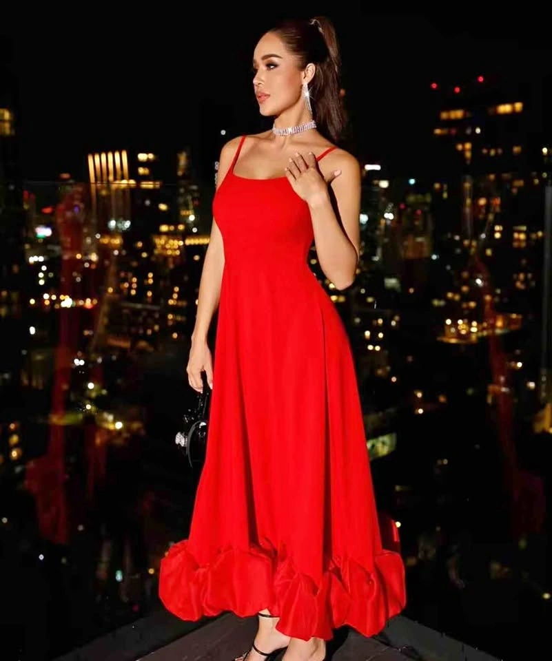 Red Ruffle Hem Cami Midi Dress – Size M