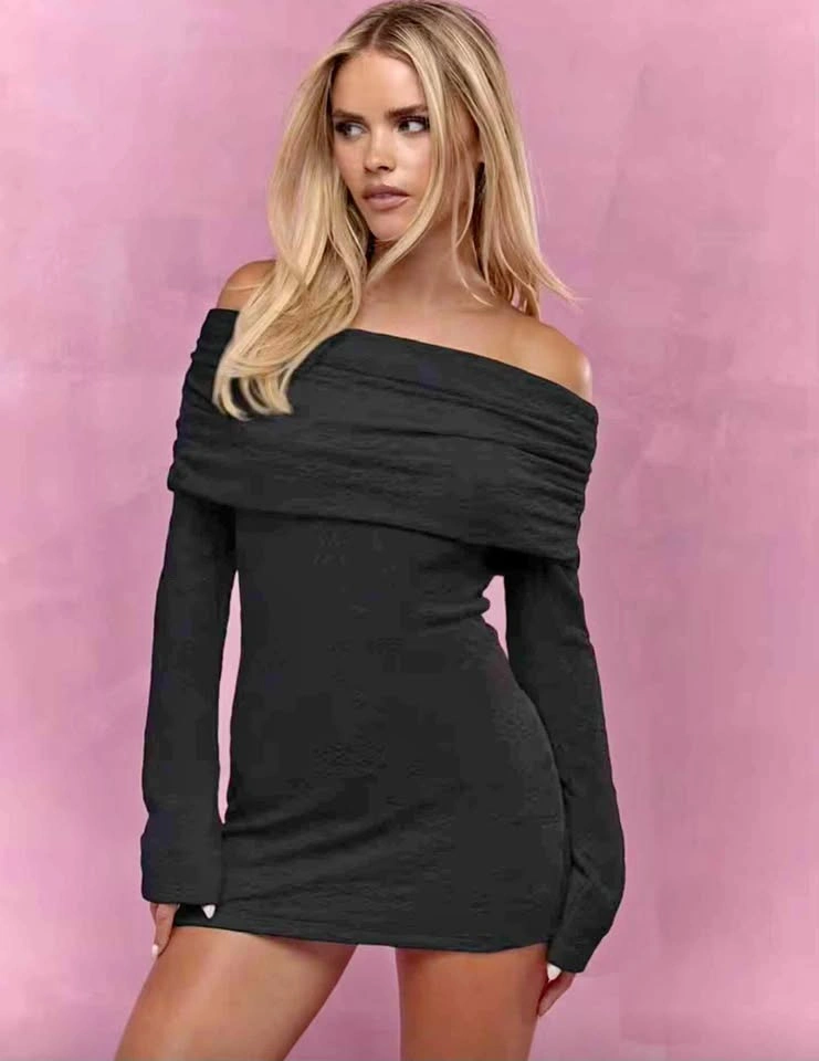Black Off-Shoulder Bodycon Mini Dress – Size M