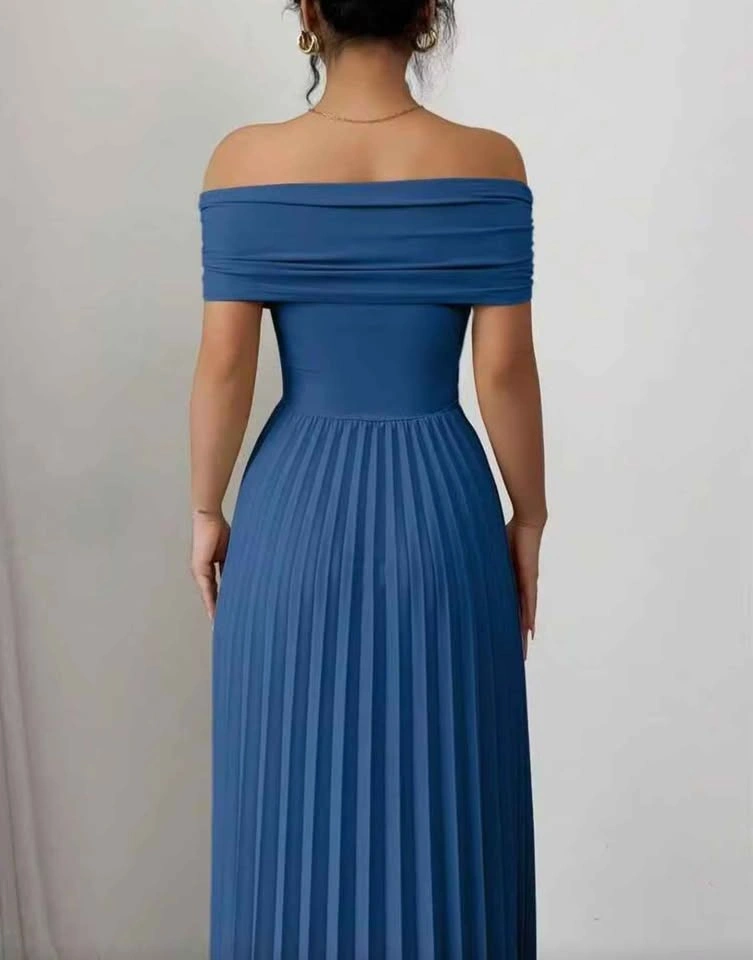 Blue Off-Shoulder Pleated Maxi Dress - Size M - photo 3