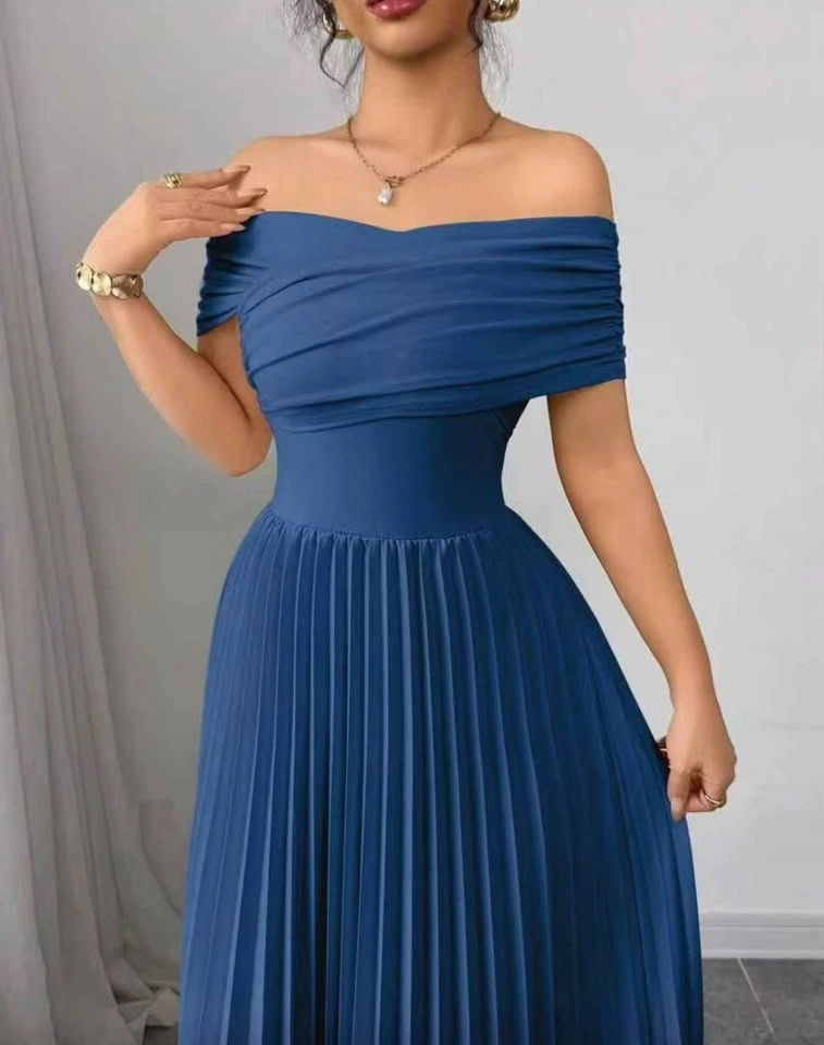 Blue Off-Shoulder Pleated Maxi Dress - Size M - photo 5