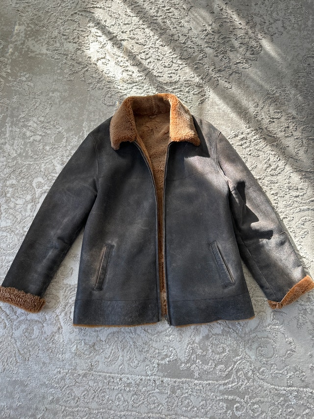 Roberto Baroso distressed shearling aviator-style jacket. Size L
