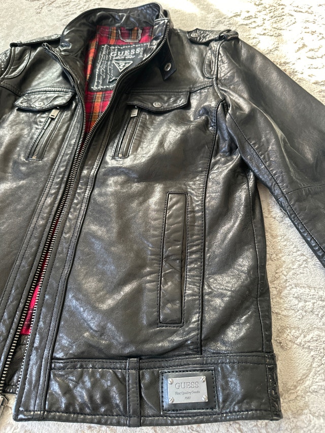 Guess Men's Moto Black Leather Jacket. Size M. - photo 3