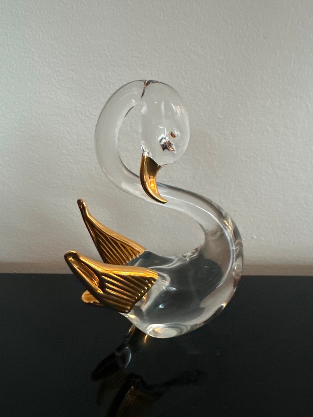 Vintage Hand Blown Gilded Wings Art Glass Swan Figurine