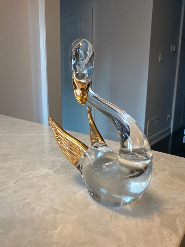 Vintage Hand Blown Gilded Wings Art Glass Swan Figurine - photo 3