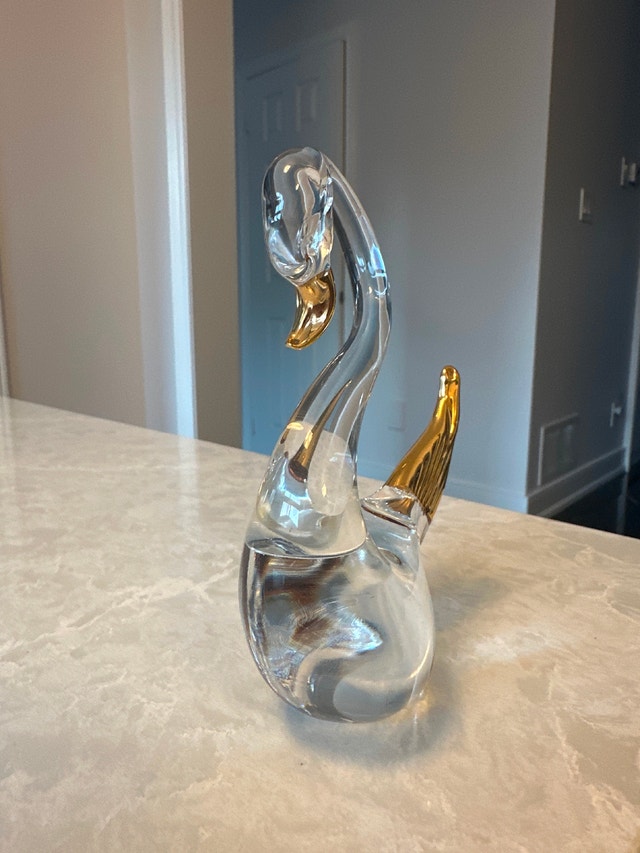 Vintage Hand Blown Gilded Wings Art Glass Swan Figurine - photo 4