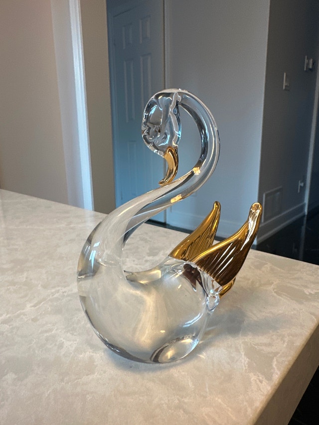 Vintage Hand Blown Gilded Wings Art Glass Swan Figurine - photo 5