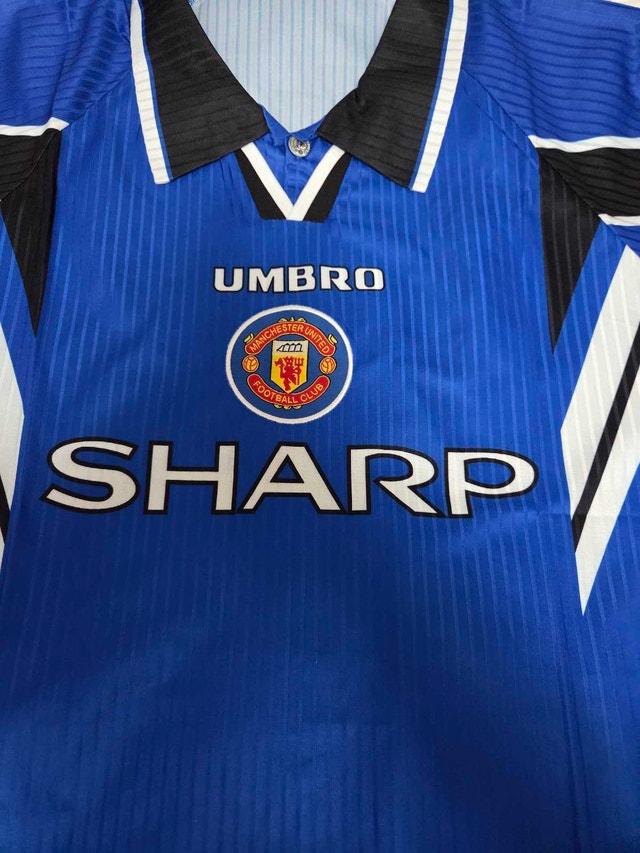 Man United Cantona #7 1996 1997 Blue Away - photo 4