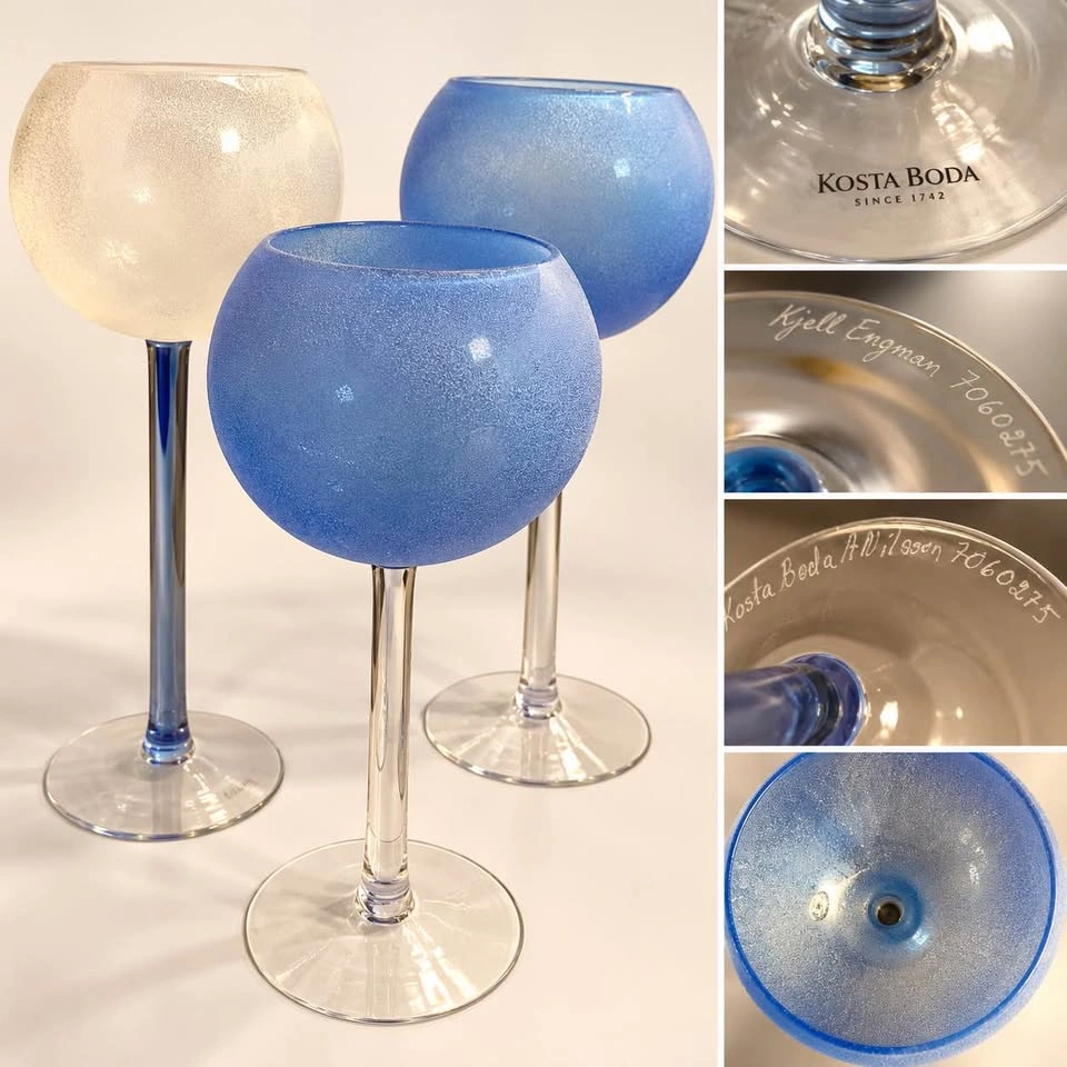 Kosta Boda Glass Candle Holders – Set of 3 – Blue & Clear - photo 2