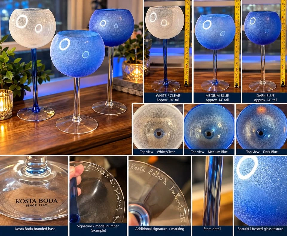 Kosta Boda Glass Candle Holders – Set of 3 – Blue & Clear - photo 3