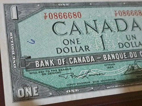 1954 Bank Of Canada $1, 3-Digit Radar Note, YF 0866680, BCS VF 3 - photo 5