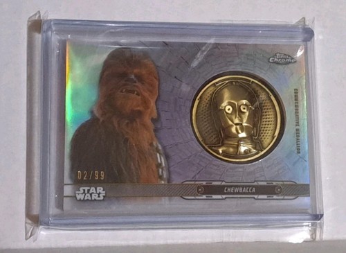 2019 Star Wars Topps Chrome Chewbacca C-3PO Medallion 02/99